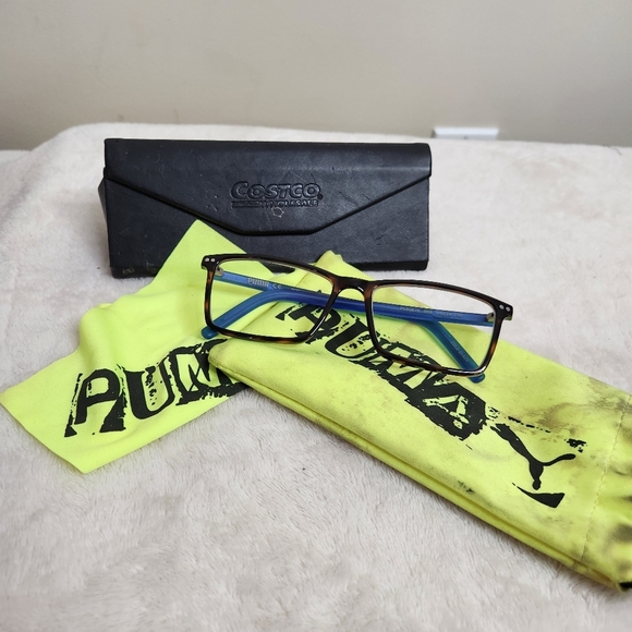 Puma Brown and Blue Men's Prescription Eyeglass Frames with Carrying Cases - Picture 2 of 16